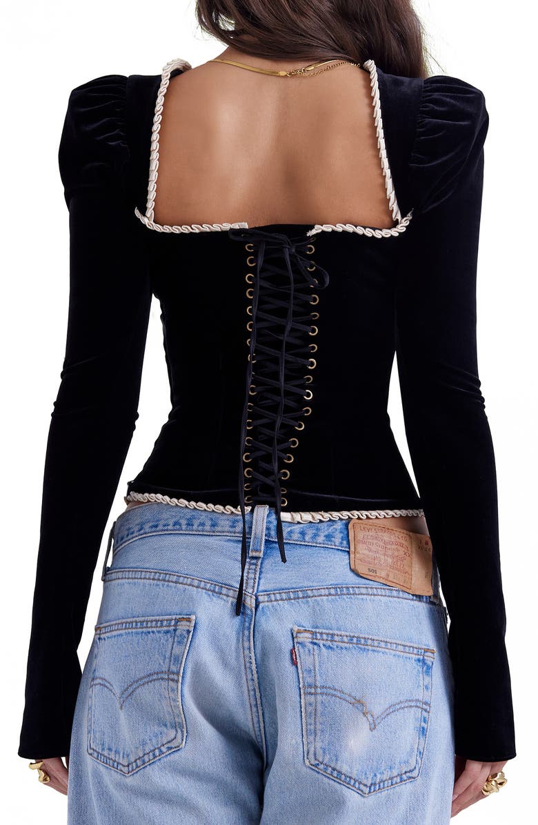 HOUSE OF CB Noa Puff Shoulder Velvet Top, Alternate, color, Black