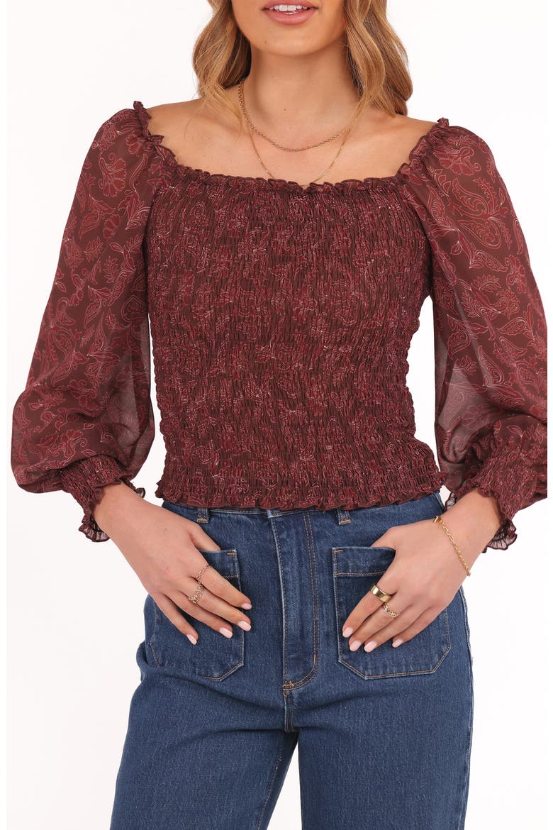 Alberta Shirred Crop Top, Alternate, color, BURGUNDY PAISLEY