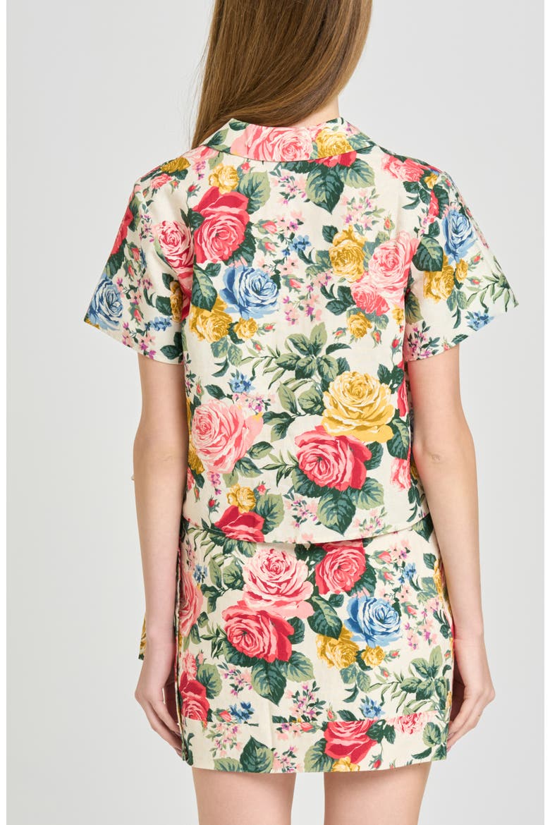 Amelia Short Sleeve Linen Blend Top, Alternate, color, IVORY ROSES