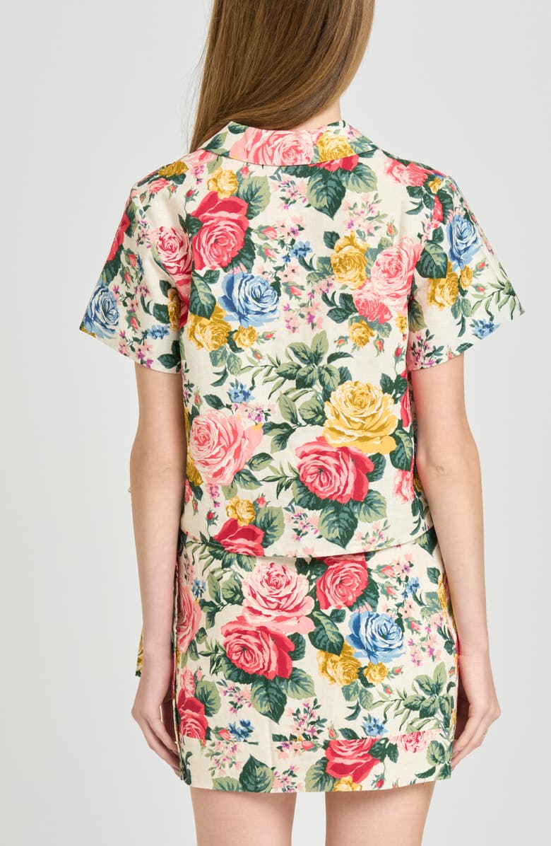 WAYF Amelia Short Sleeve Linen Blend Top, Alternate, color, Ivory Roses