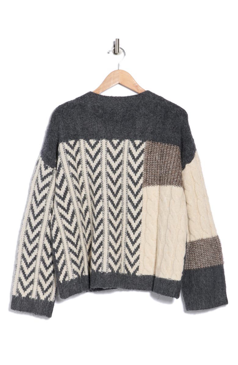 Bobeau Chevron Patchwork Cardigan, Alternate, color, Charcoal Mix