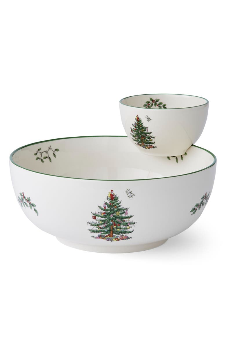 Spode Christmas Tree Tiered Chip & Dip Set, Main, color, Green