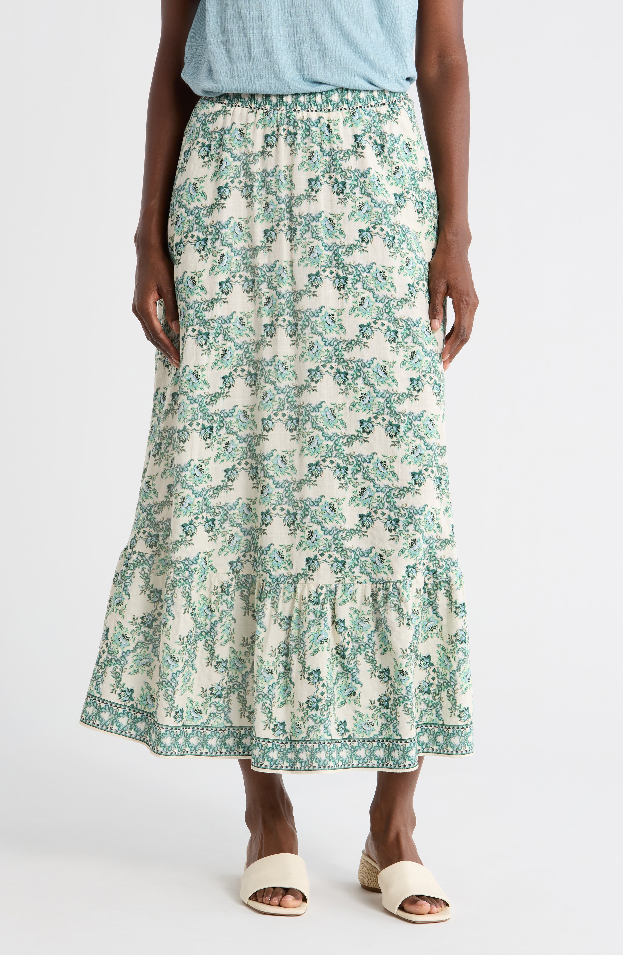 MAX STUDIO Crosshatch Flounce Border Print Skirt