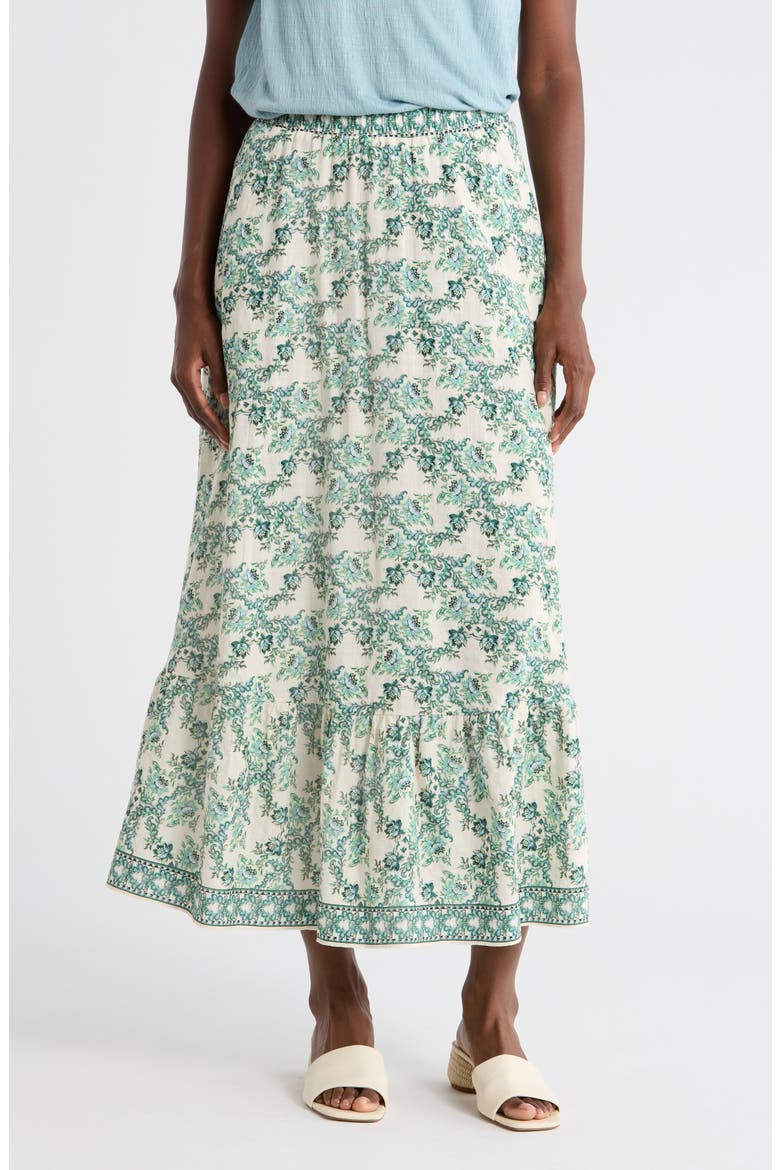 Crosshatch Flounce Border Print Skirt, Main, color, CREAM/ GREEN MAGNOLIA
