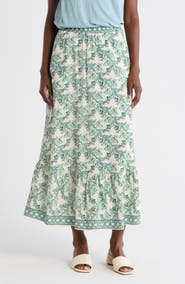 MAX STUDIO Crosshatch Flounce Border Print Skirt