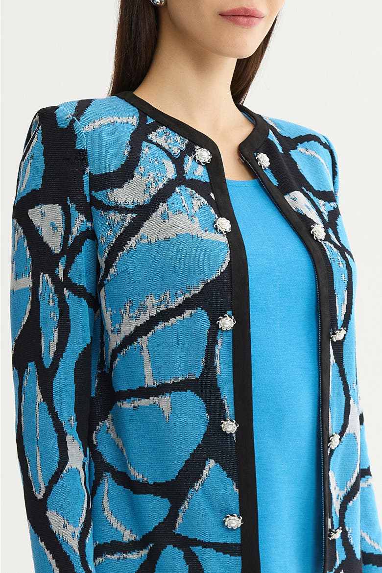 Abstract Jacquard Suede Trim Knit Jacket, Alternate, color, Tranquil Blue