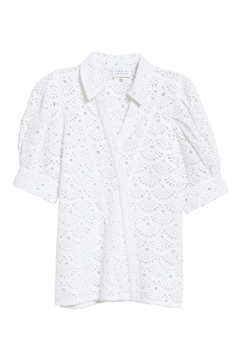 Angela Cotton Eyelet Puff Sleeve Blouse, Alternate, color, WHITE
