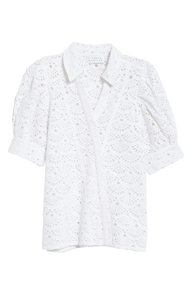 Tanya Taylor Angela Cotton Eyelet Puff Sleeve Blouse, Alternate, color, 