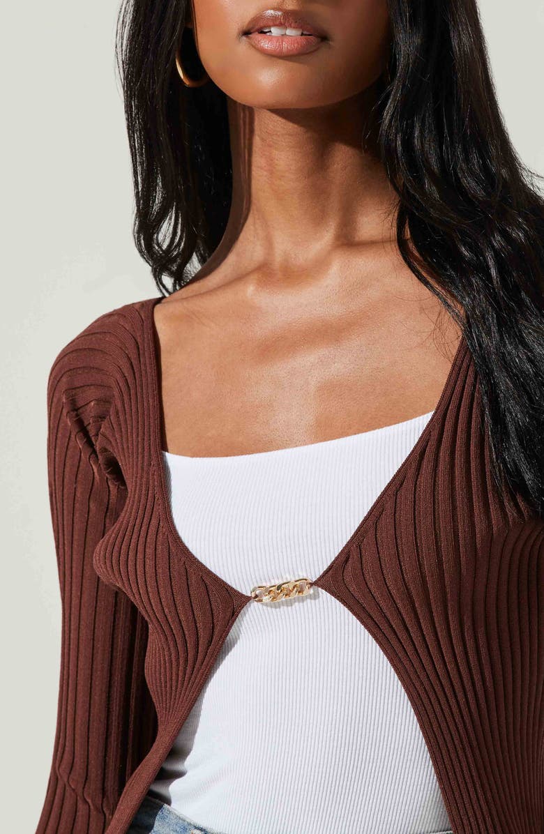 ASTR the Label Angelique Rib Cardigan, Alternate, color, Brown