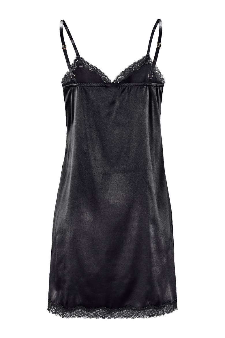 Lace Trim Satin Nightgown, Alternate, color, Black