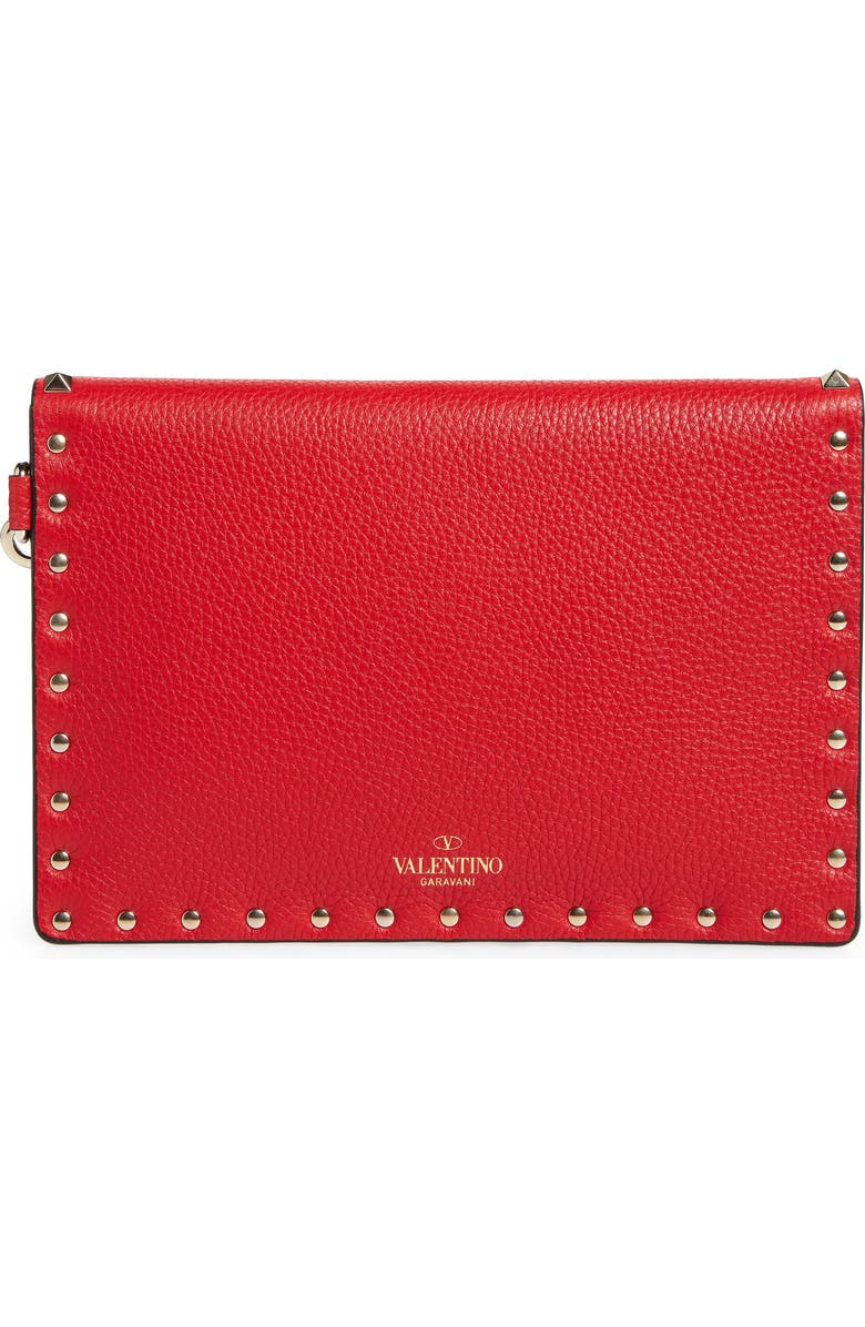 Valentino Garavani Medium Rockstud Leather Envelope Pouch, Alternate, color,