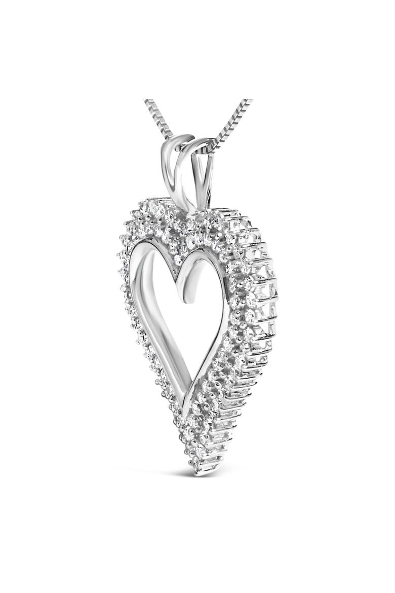Silver 1.00 Cttw Lab-Grown Diamond Open Heart Pendant Necklace, Alternate, color, White