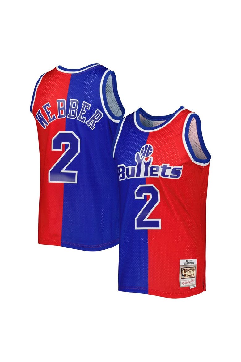 Men's Mitchell & Ness Chris Webber Blue/Red Washington Bullets Hardwood Classics 1994/95 Split Swingman Jersey, Main, color, Blue