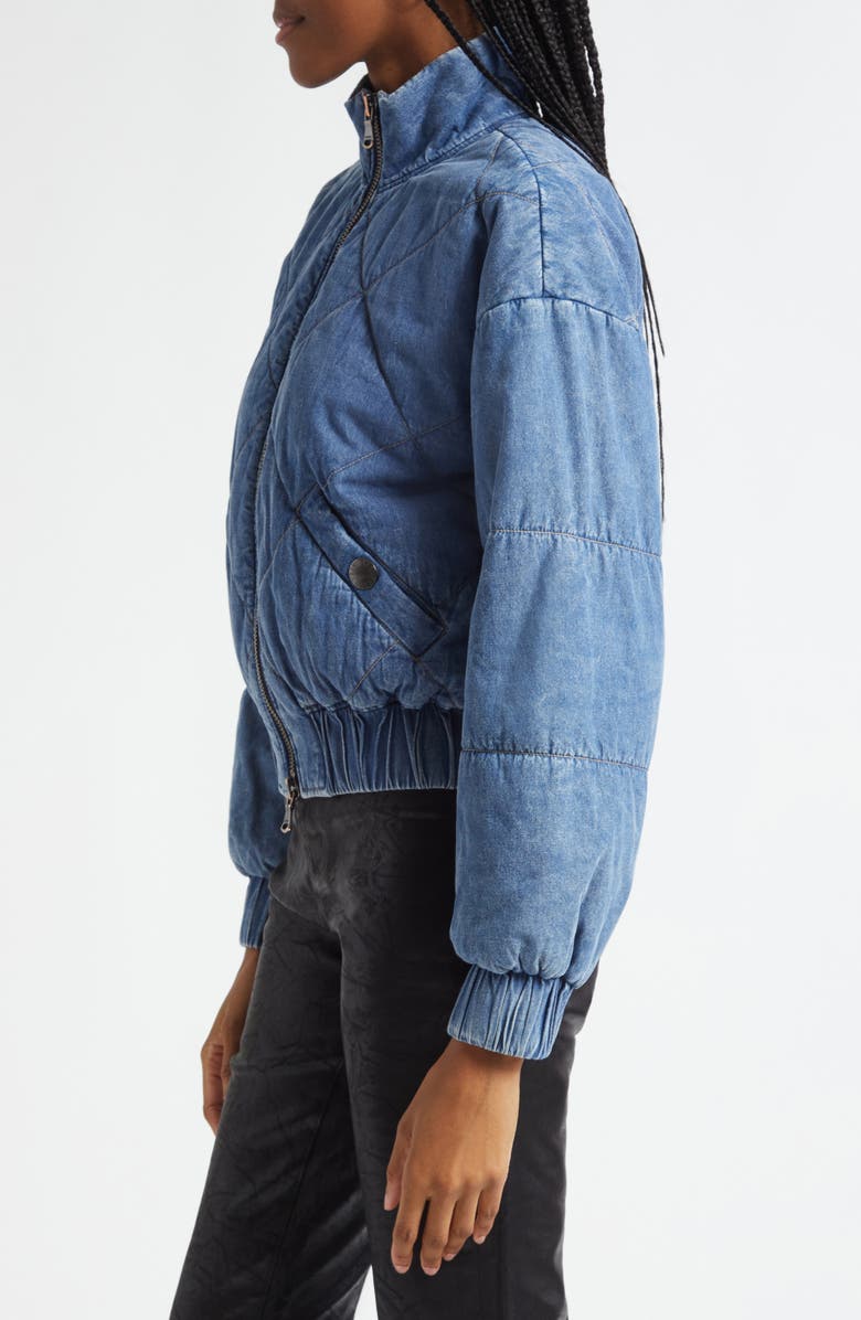 L'AGENCE Ryah Washed Denim Quilted Bomber Jacket, Alternate, color, Med Washed Denim
