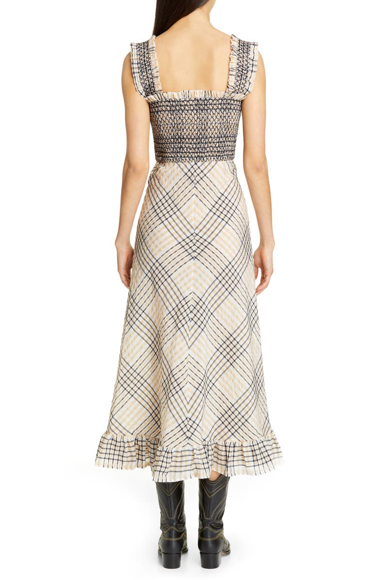 Ganni Check Seersucker A-Line Midi Sundress, Alternate, color, 