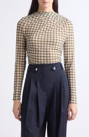 Veronica Beard Nuvina Check Ruched Top