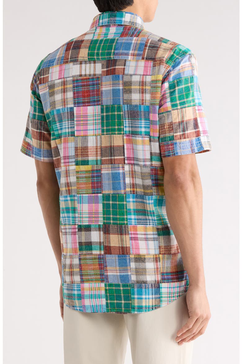 Patchwork Madras Short Sleeve Button-Down Shirt, Alternate, color, LIGHT BLUE