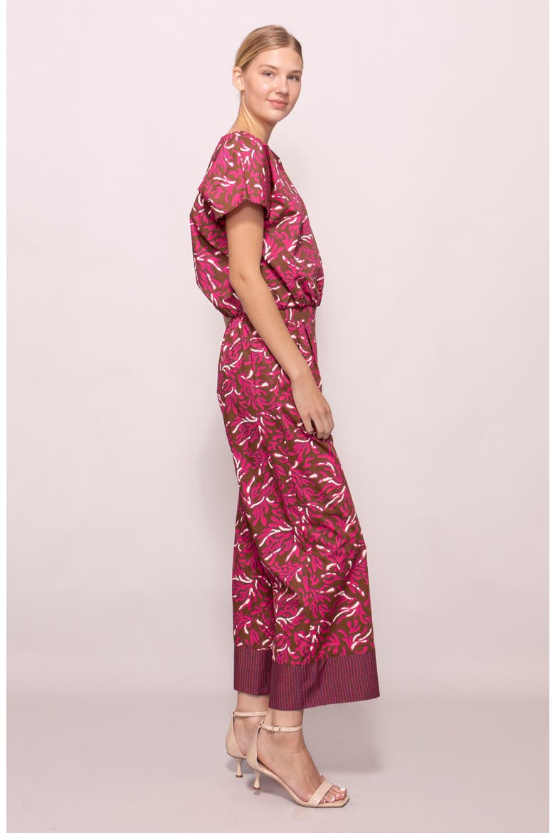 Poplin Pleat Wide Leg Crop Pants, Alternate, color, BROWN MAGENTA REEF