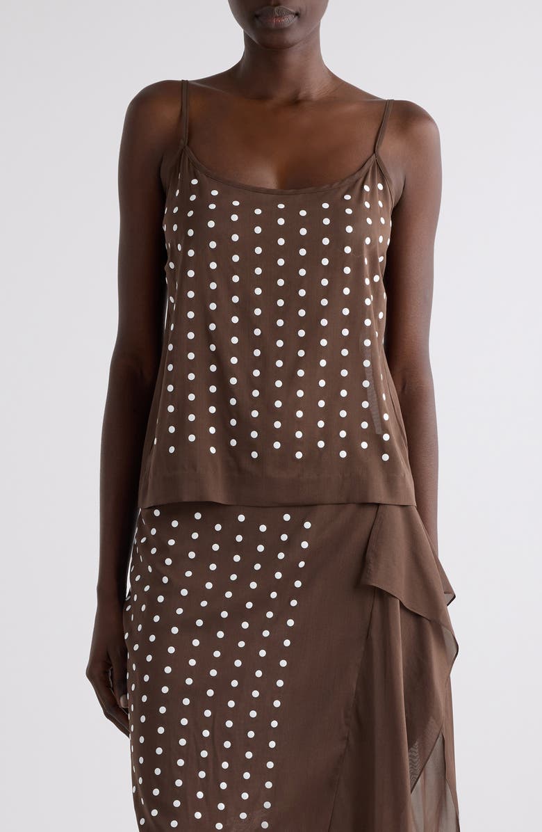 Dries Van Noten Calipso Polka Dot Stretch Silk Camisole, Main, color, Brown