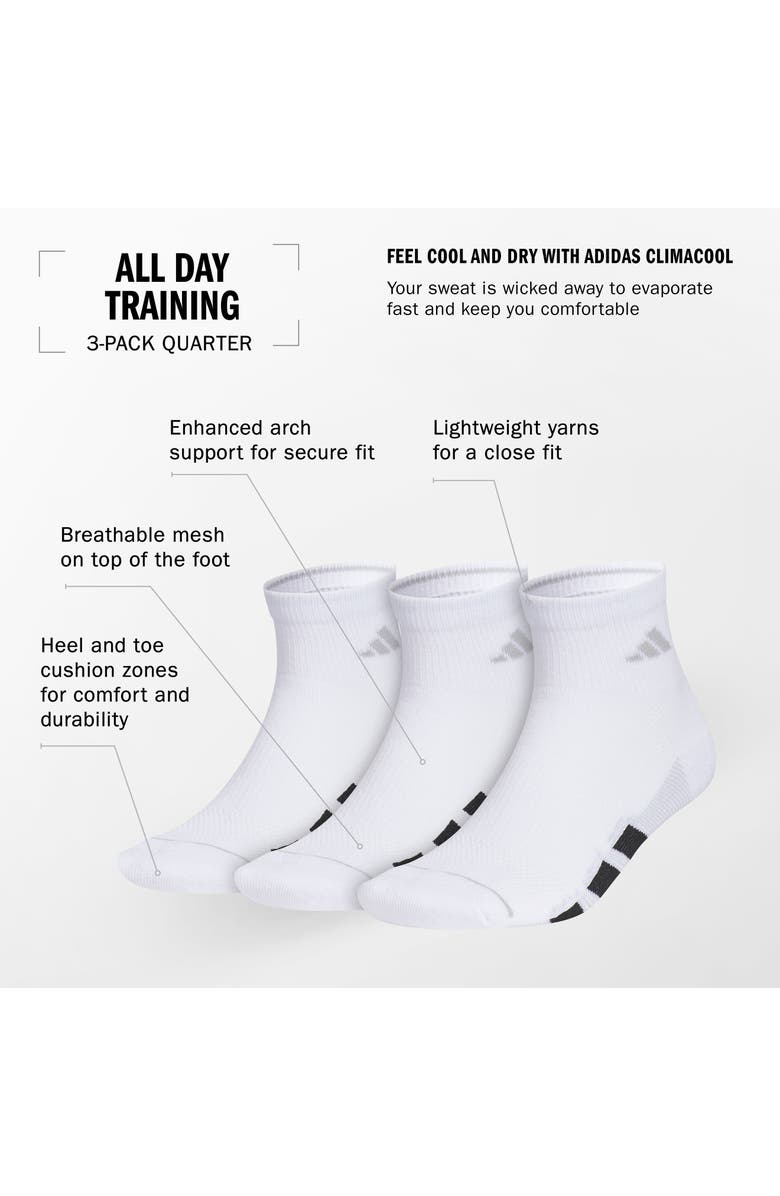 adidas Assorted 3-Pack All Day Training Quarter Socks, Alternate, color, True Pink/ Black/ White