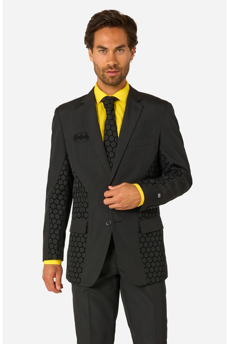 The Batman Slim Fit Two-Piece Suit & Tie Set, Alternate, color, BLACK