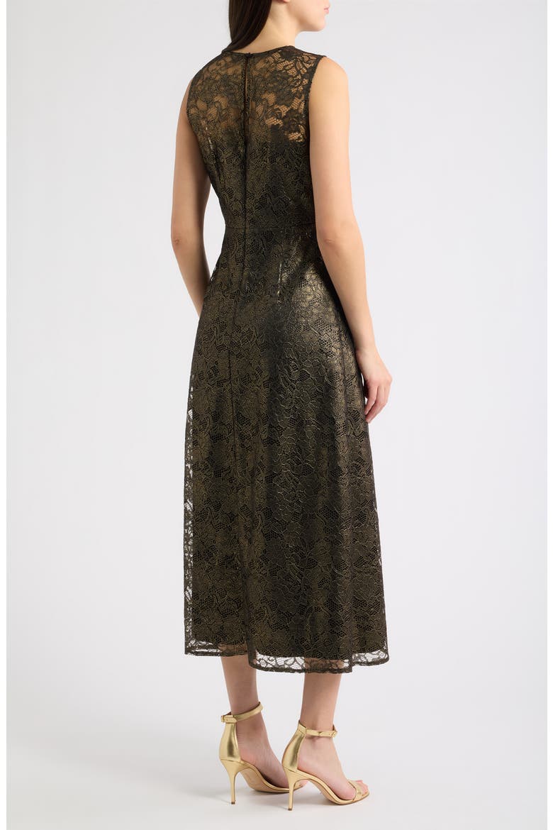 Shirred Fit & Flare Midi Dress, Alternate, color, GOLD