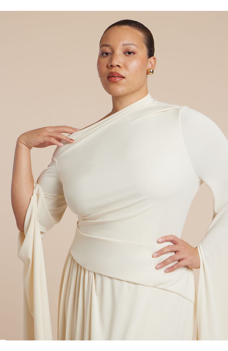 ELOQUII Cape Sleeve Draped Dress, Alternate, color, White Swan