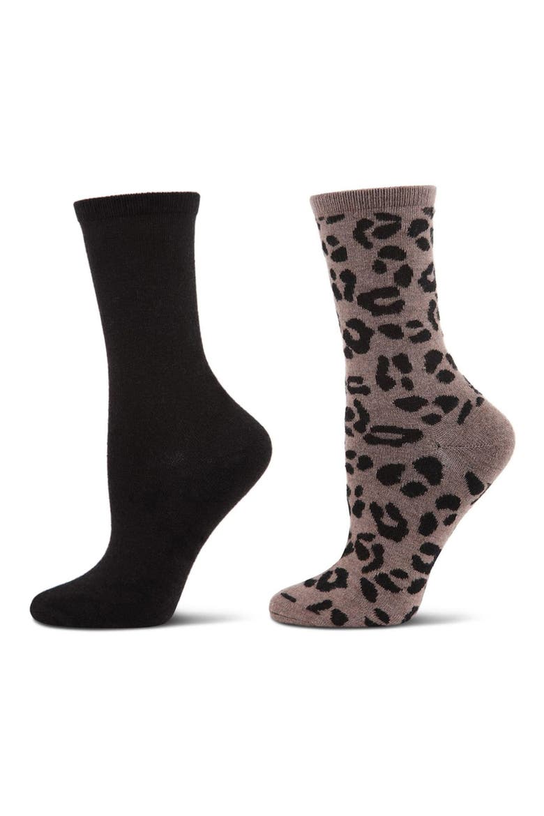 Leopard Assorted 2-Pack Crew Socks, Main, color, BROWN HEATHER