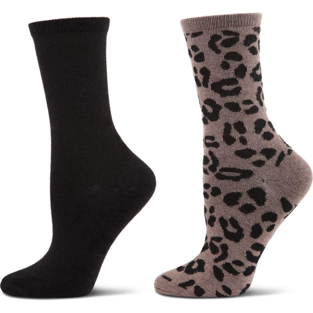 Memoi Leopard Assorted 2-pack Crew Socks In Brown