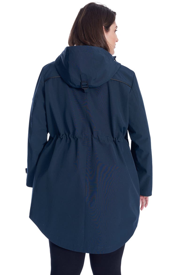 Kusawa Plus Size - Mid-length Hooded Drawstring-Waist Raincoat, Alternate, color, Navy