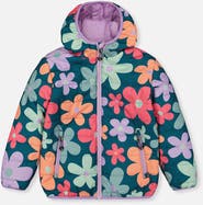 Deux par Deux Floral Quilted Hooded Zip Pocket Mid-Season Jacket