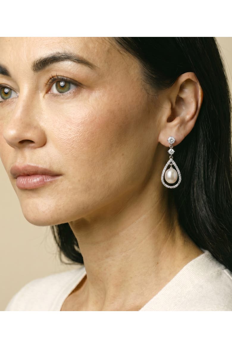 White Freshwater Pearl Dazzel Earrings, Alternate, color, Sterling Silver