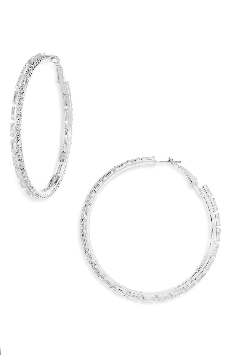 Tasha Crystal Hoop Earrings, Main, color, Silver Cz
