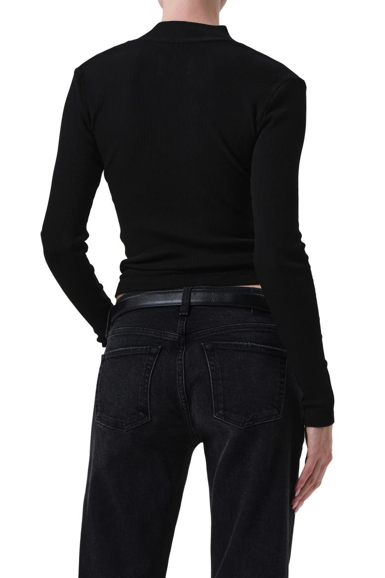Sheena Long Sleeve Rib Polo, Alternate, color, BLACK