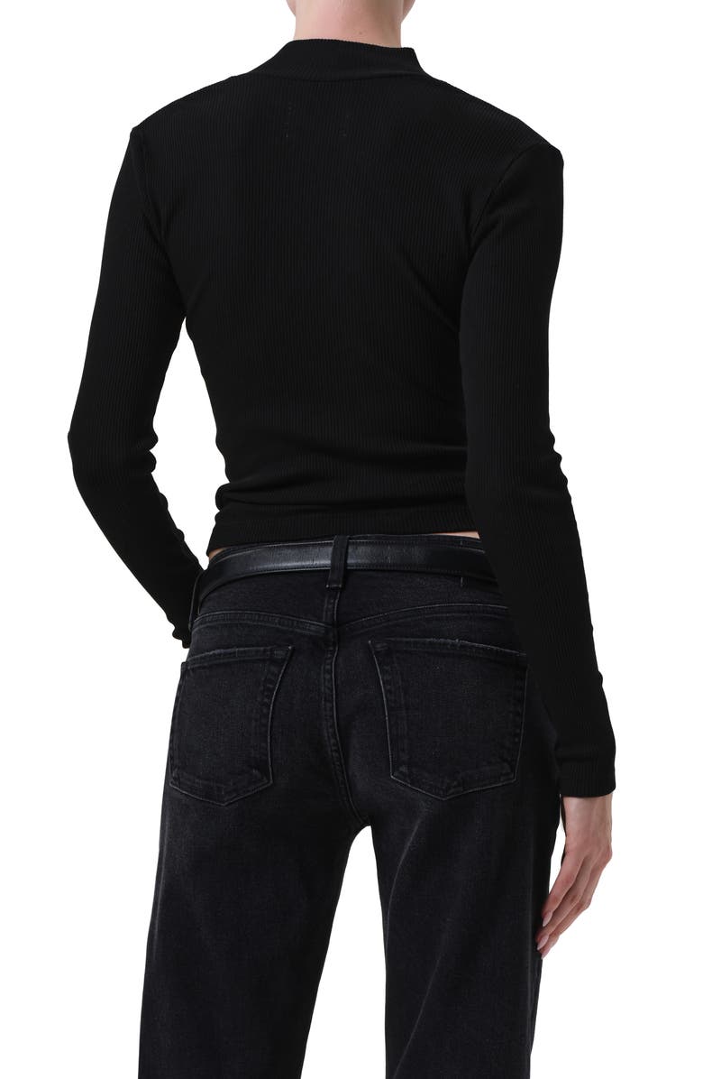 Citizens of Humanity Sheena Long Sleeve Rib Polo, Alternate, color, Black