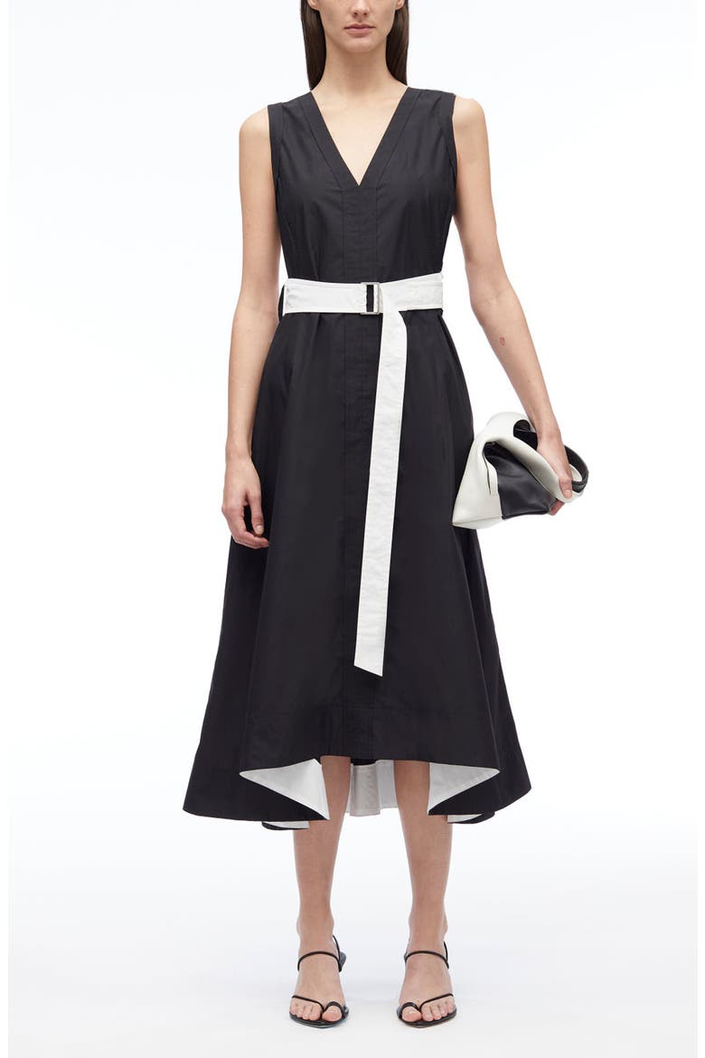 Belted Poplin Midi Dress, Alternate, color, BLACK WHITE