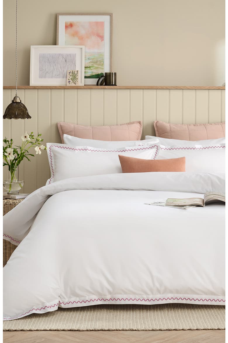 Wave Embroidered Edge Cotton Percale Duvet Cover Sets, Alternate, color, Rose Pink