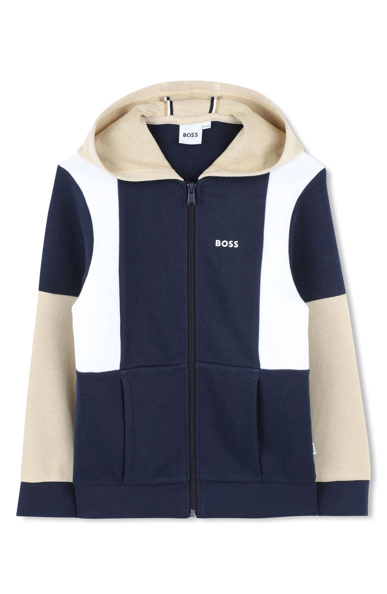 BOSS Kidswear Kids' Colorblock French Terry Zip Hoodie, Main, color, 