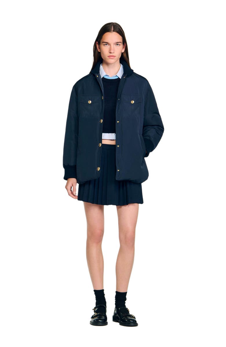 SANDRO Puffer jacket with teddy collar, Alternate, color, Navy Blue