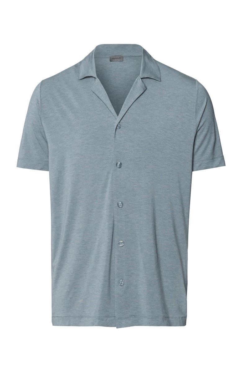 Hanro Casuals Notch Collar Button Front Shirt, Main, color, Ocean Melange