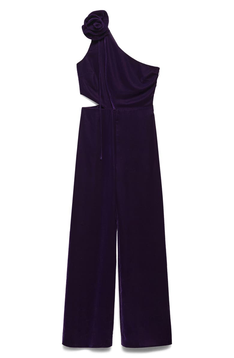 MANGO Rosette Cutout One-Shoulder Velvet Jumpsuit, Alternate, color,