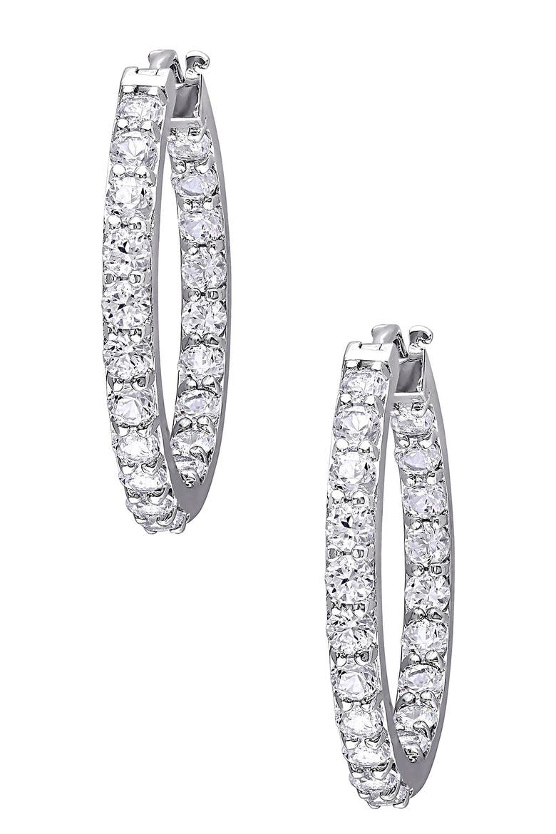 Created White Sapphire Hoop Earrings, Main, color, SILVER