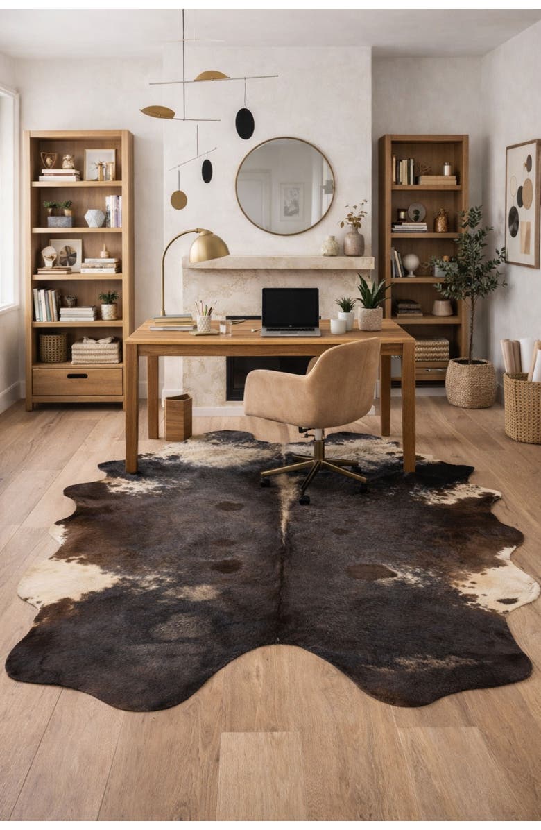 Rhacam Eco Hides RH Rugs Heritage Cowhide Rug 7'3" × 6'4", Alternate, color, Black/Brown/White