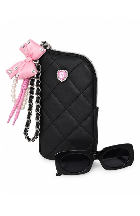 Kids' Cat Eye Sunglasses & Heart Zip Around Case Set