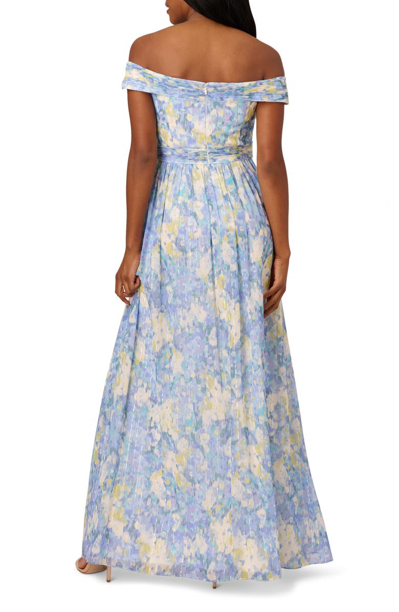 Adrianna Papell Women's Off The Shoulder Chiffon Gown Blue Size 8 main image 0