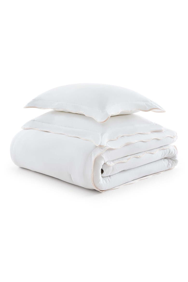 Simple Scallop Cotton Percale Comforter Set, Main, color, WHITE/ SOFT PINK