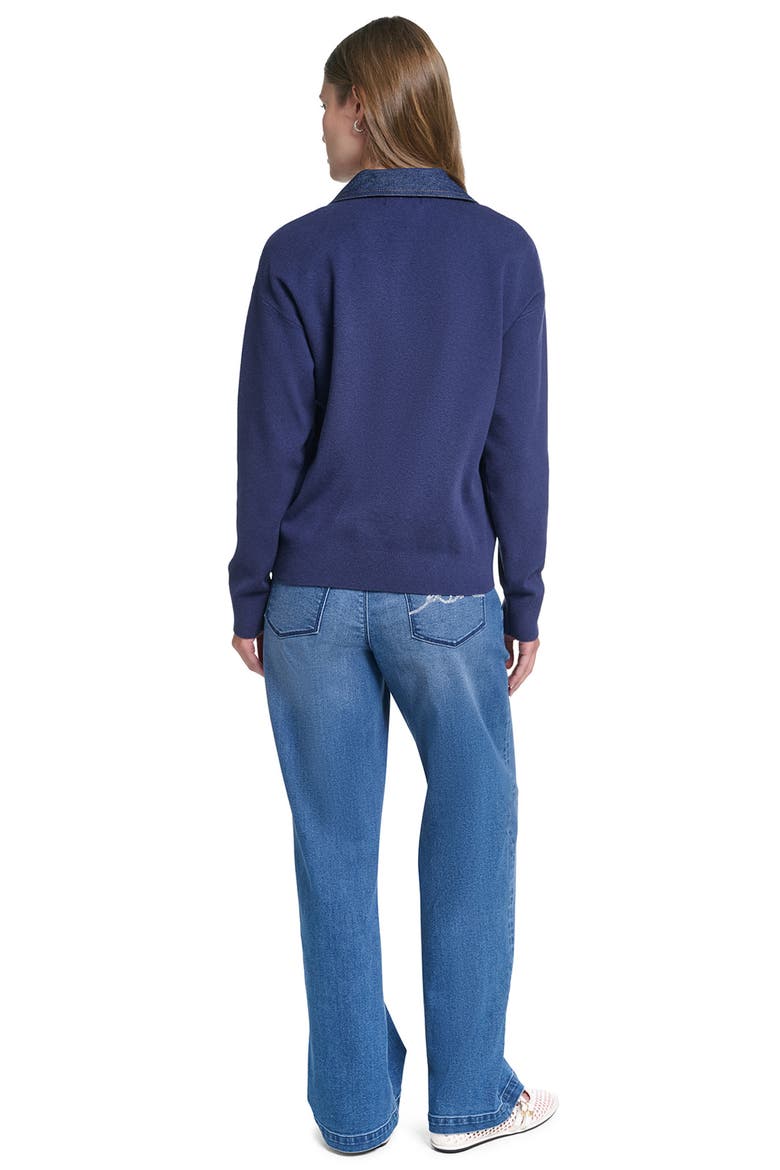 Denim Collar V-Neck Sweater, Alternate, color, NAVAL ACADEMY