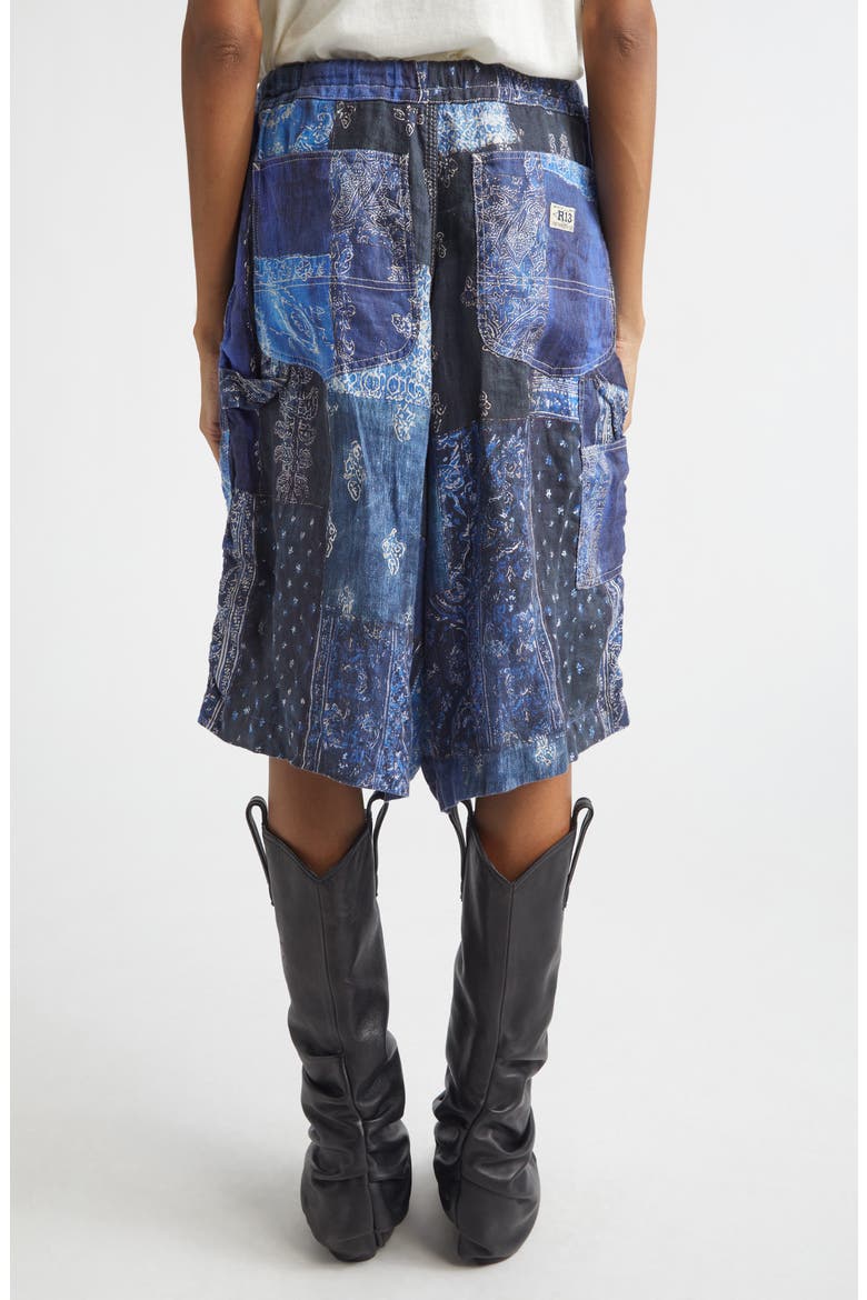 Jesse Bandana Print Linen Carpenter Shorts, Alternate, color, BLUE BANDANA