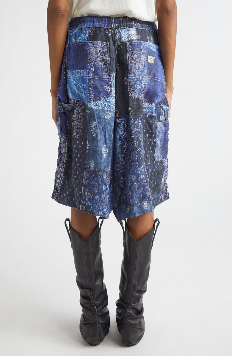 R13 Jesse Bandana Print Linen Carpenter Shorts, Alternate, color, Blue Bandana