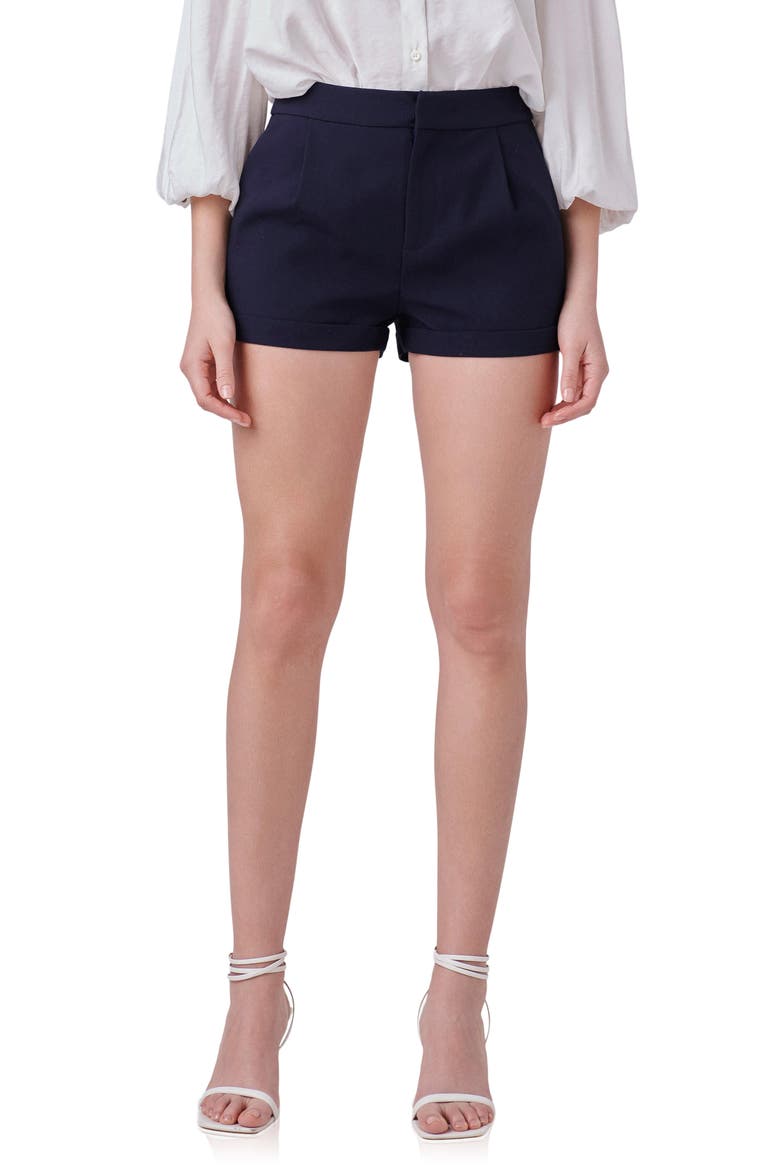 Pleated Low Rise Shorts, Main, color, NAVY